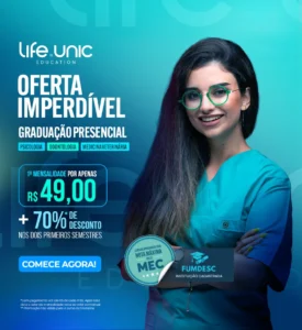 Oferta dos cursos de Medicina Veterinária, Odontologia e Psicologia, com primeira parcela por R$ 49,00 e 70% de desconto nos dois primeiros semestres em caso de pagamento até o dia 5 de cada mês